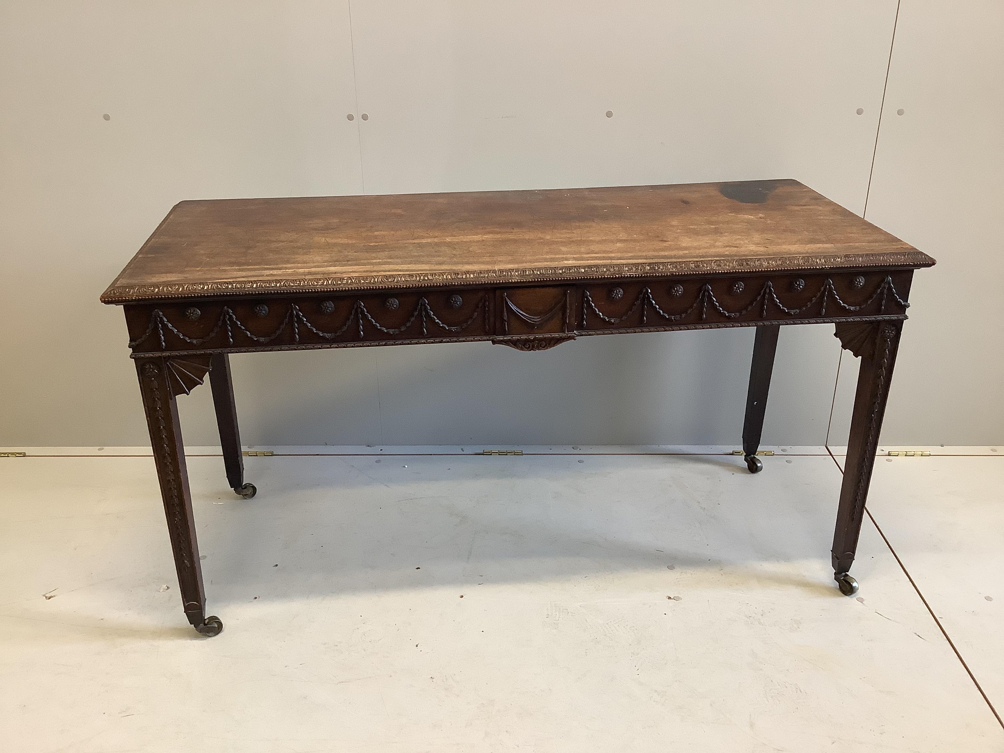 An Adams style rectangular mahogany serving table, width 141cm, depth 58cm, height 75cm